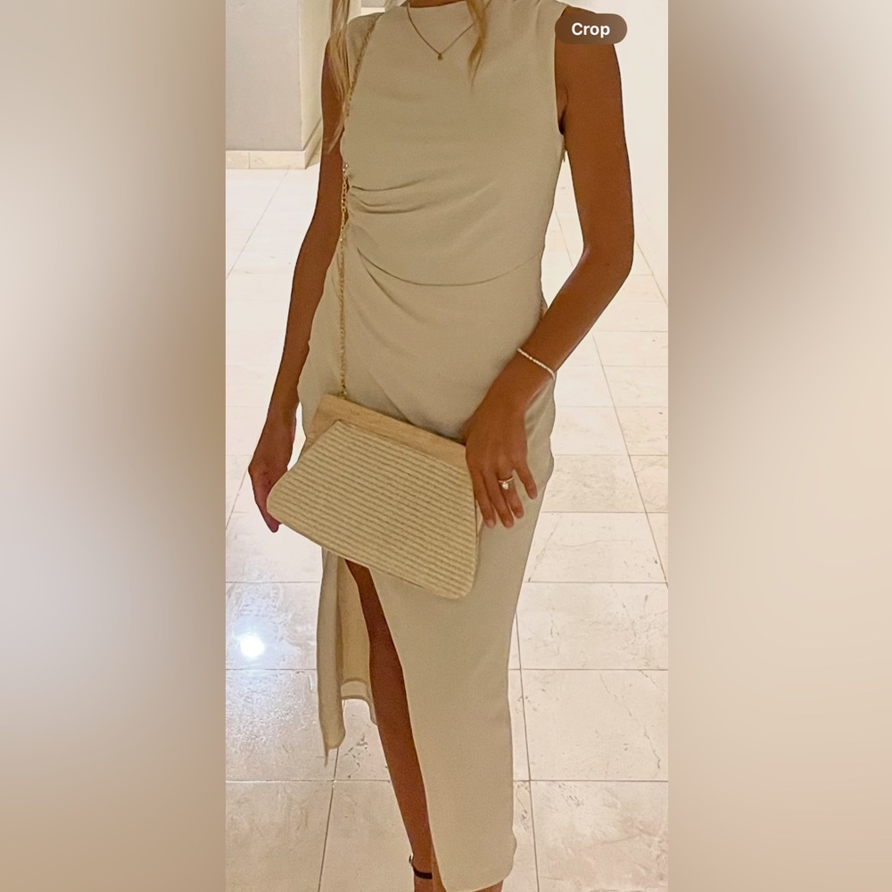 Abercrombie & Fitch Cream Midi high neck dress with slit